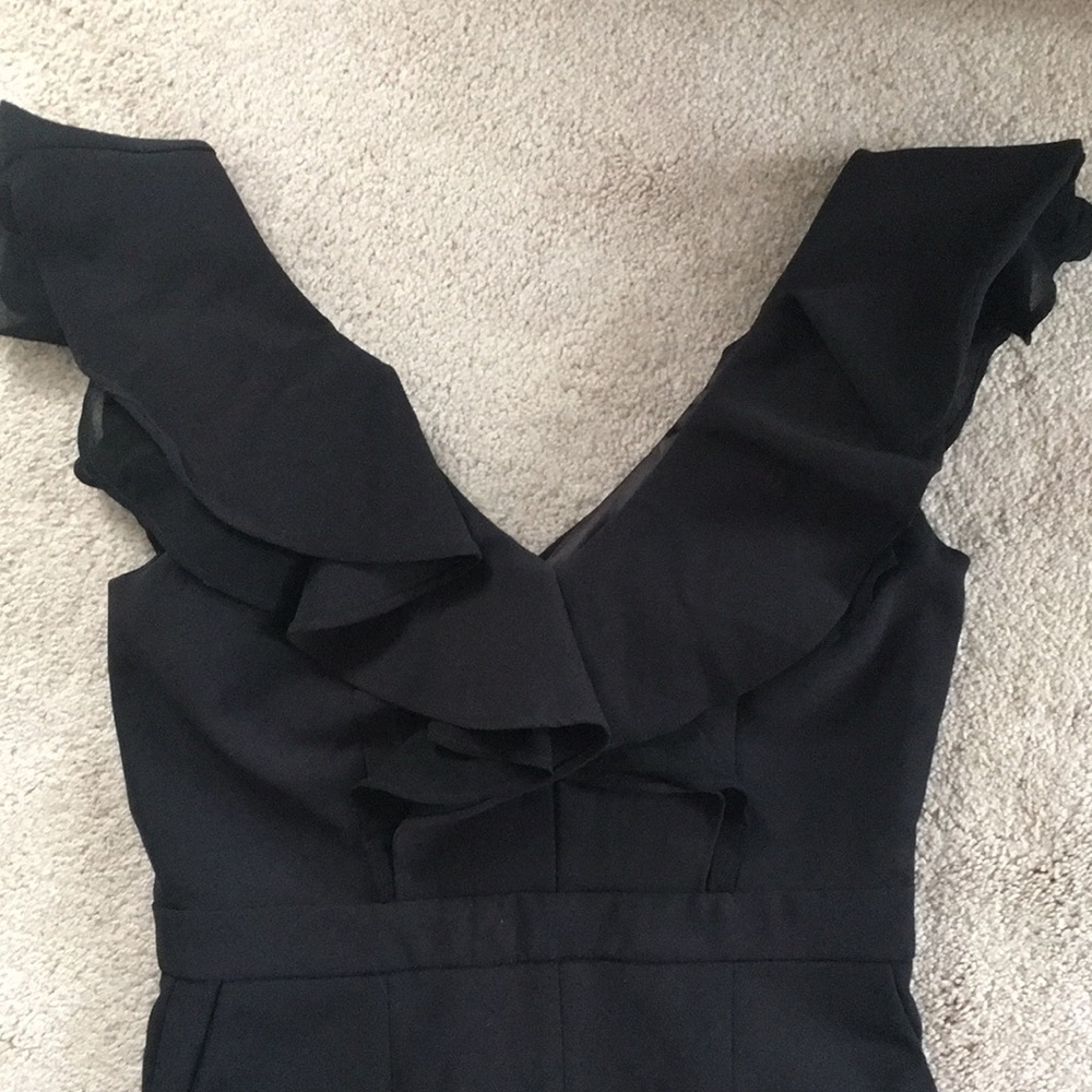 Bardot Deep V Neck Ruffle Romper - in BLACK